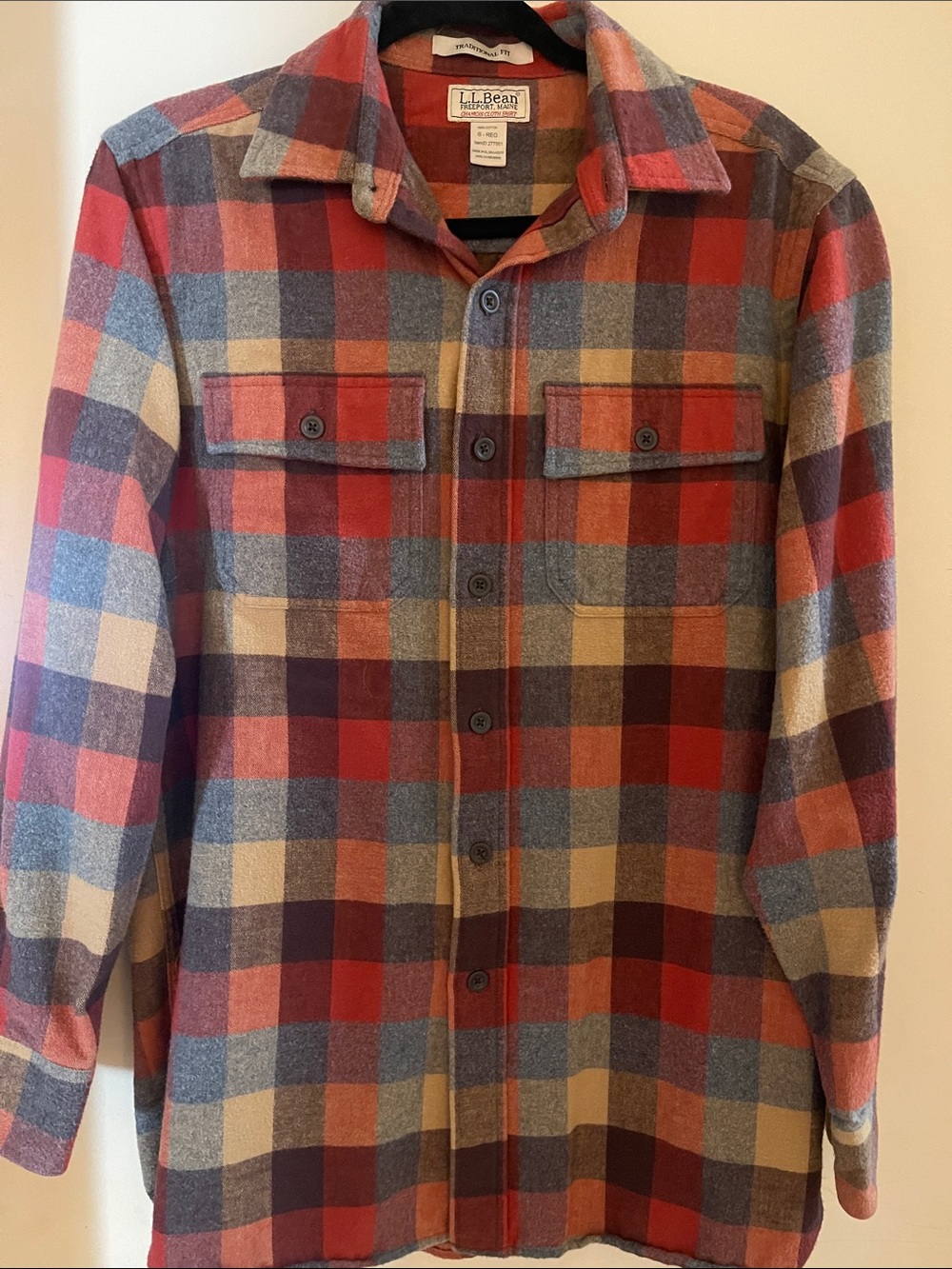 L.L. Bean Men’s Red, Blue & Tan Plaid Shirt Jacket